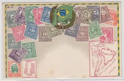 27401 Wappen Ak Brasilien Brazil mit Briefmarken um 1900