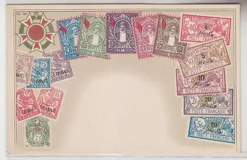 34077 Armoiries Ak Zanzibar avec des timbres vers 1900