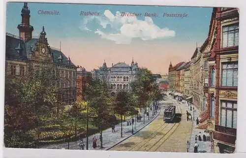 34636 Feldpost Ak Chemnitz Poststrasse avec Dresdner Bank 1915