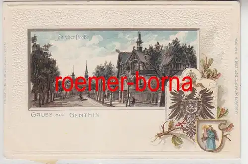 35220 geprägte Ak mit Wappen Gruss aus Genthin Parchenstraße 1901