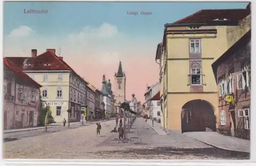 34979 Ak Leitmeritz Litomerice - Blick in die Lange Gasse, Kirche, Gasthof 1926