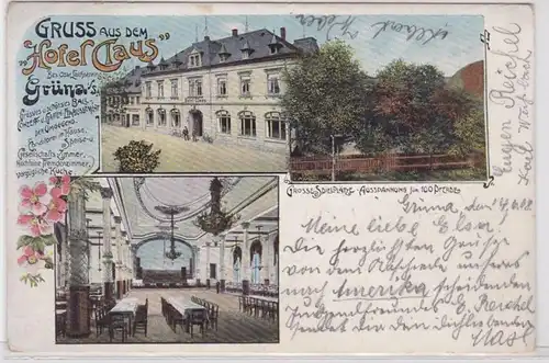 38136 Ak Lithographie Gruß aus dem 'Hotel Claus' Grüna in Sachsen 1908