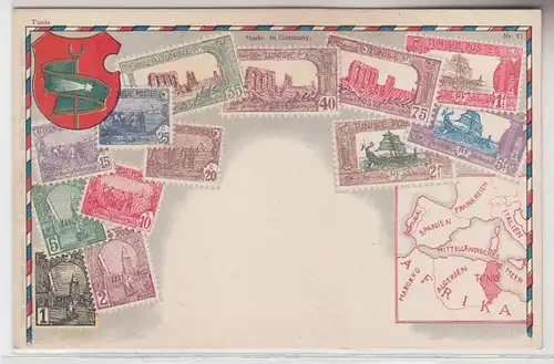 42697 Wappen Ak Tunesien Tunisie mit Briefmarken um 1900