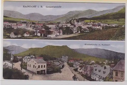 42795 AK Haindorf en Bohême - Eglise du couvent avec noyer & vue d'ensemble 1920