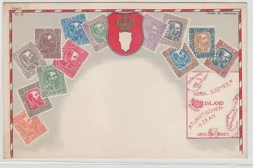 44096 Wappen Ak Island mit Briefmarken um 1900