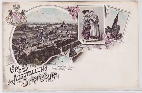 44613 Lithographie AK Gruss de l'exposition de Strasbourg en Alsace 1895