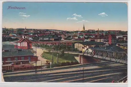 46858 AK Nordhausen - Bahnhof, Gleise, Stadtansicht Totalansicht 1913