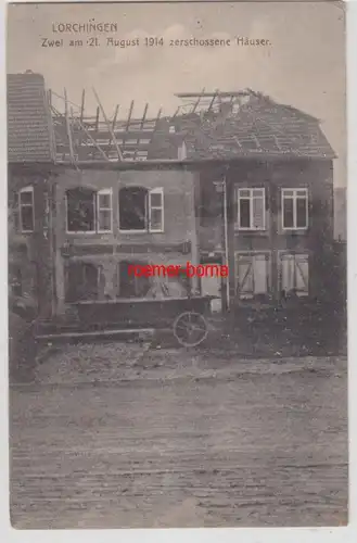 49246 Foto Ak Lörchingen Lorquin Lothringen 2 am 21.8.1914 zerschossene Häuser