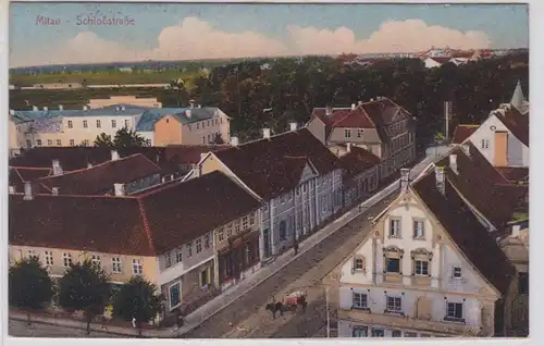 49849 AK Mitau (Jelgava) - Schloßstraße, Straßenansicht mit Kutsche 1917