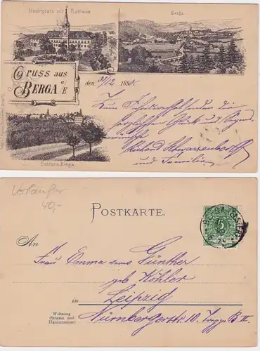 50218 Vorläufer Ak Gruß aus Berga a.E. Marktplatz usw. 1890