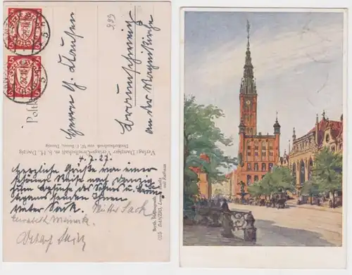 51242 Artiste Ak Gdansk long marché avec hôtel de ville 1927