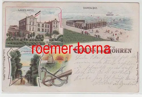 54059 Ak Lithographie Gruss de Gohren Look's Hotel, Femme-Bad, Strandweg 1899