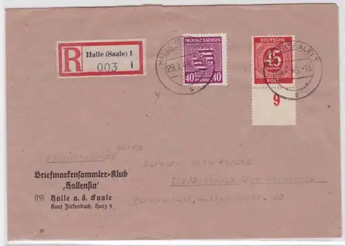 55428 seltener R-Brief SBZ Provinz Sachsen Michel 84 y Halle 29.7.1946