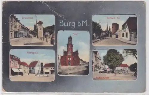 55468 Mehrbild Ak Burg bei Magdeburg Breiteweg, Post, Berliner Tor usw. 1914