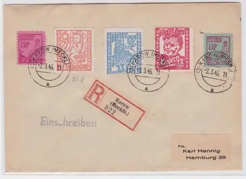 55644 rare SBZ R-Lettre Mecklembourg Poméranie occidentale Karow 2.3.1946