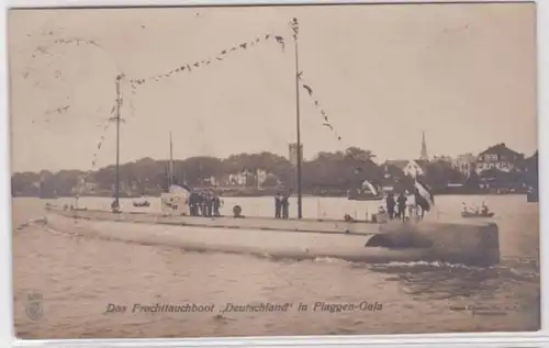 55954 Foto Ak Das Frachttauchboot 'Deutschland' in Flaggen-Gala 1916