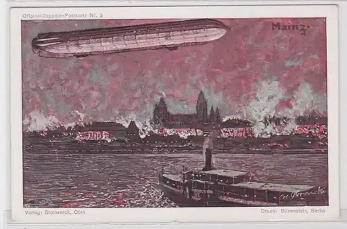 56229 Ak Original Zeppelin Carte postale 5 Zeappelin sur Mayence vers 1909
