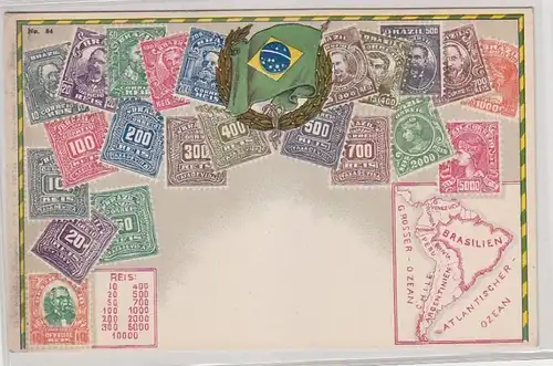57143 Wappen Ak Brasilien Brazil mit Briefmarken um 1900