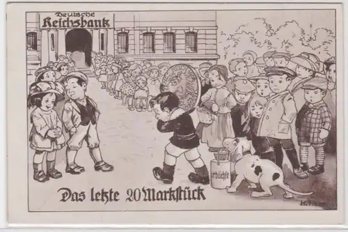 57152 Artiste Humor Ak 'Le dernier 20 Marktpiegel' Deutsche Reichsbank vers 1930