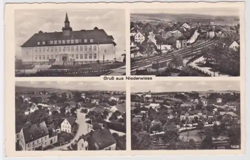 57631 Mehrbild Ak Gruß aus Niederwiesa Oberschule, Zuggleise, Totalansicht 1940