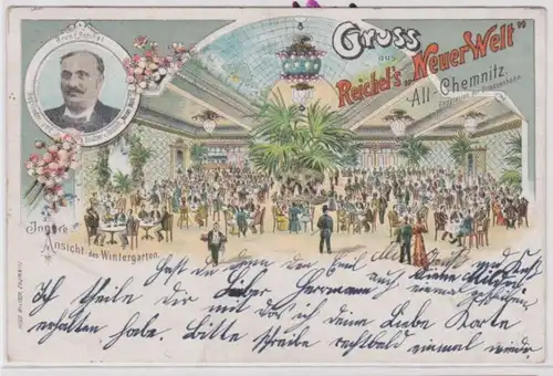 57937 Ak Lithographie Gruß aus Reichels 'Neuer Welt' Alt- Chemnitz 1905