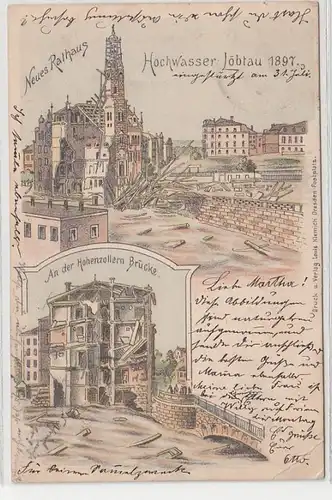 60520 Ak Hochwasser Löbtau neues Rathaus, an der Hohenzollern Brücke 1897