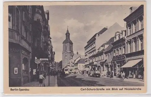 60743 AK Berlin-Spandau - Carl-schurz-Straße avec vue sur l'église de Nicolaik en 1943