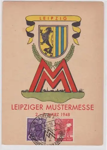 61518 Ak Leipziger Mustermesse 02.-07. März 1948, 'Messe M' und Stadtwappen