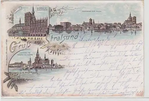 62548 Ak Lithographie Gruß aus Stralsund Panorama usw. 1896