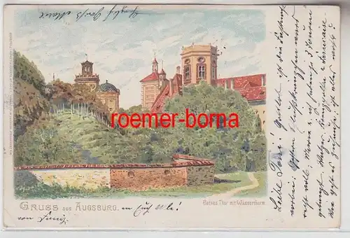63702 Ak Lithographie Gruss d'Augsburg Rothes Thor avec tour d 'eau vers 1900