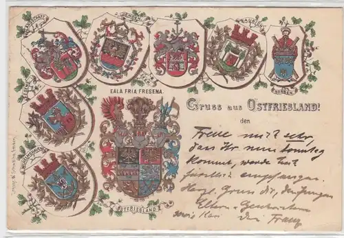 64102 Wappen Ak Lithographie Gruß aus Ostfriesland! 1903