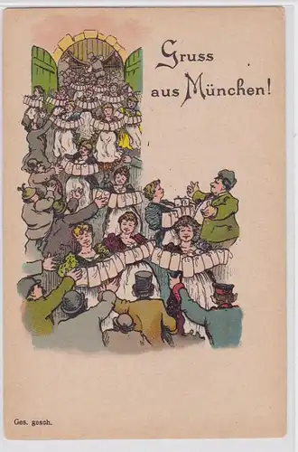 64129 AK Gruss de Munich! grand distributeur de bière dans le costume, Dirndl Dames