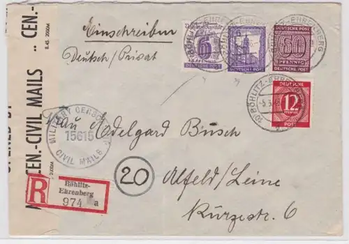 66455 seltener SBZ Zensur R-Brief von Böhlitz Ehrenberg nach Alfeld 5.3.1946