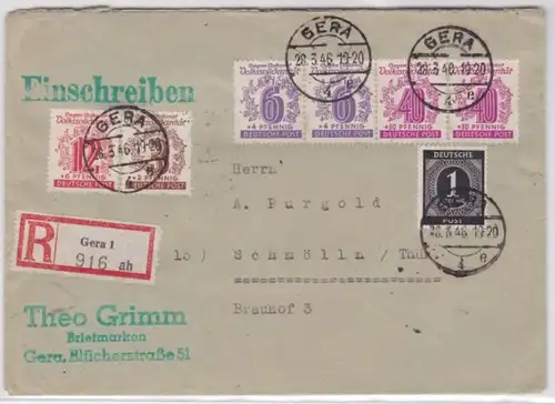 66989 rare SBZ R-Lettre West Sachsen Gera 28.3.1946