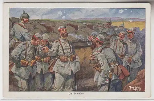 68160 Artiste Ak Arthur Thiele "Les génies" soldats fument vers 1915