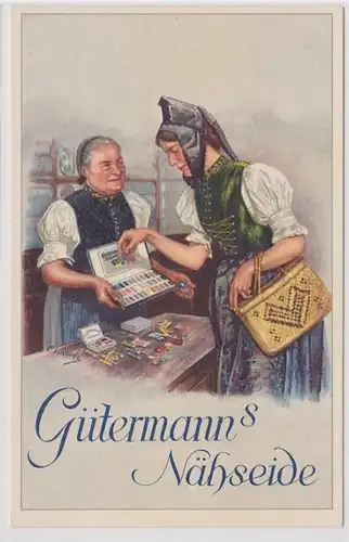 68212 Reklame AK Gütermann's Nähseide - Arbeiterin sucht Garn aus um 1940