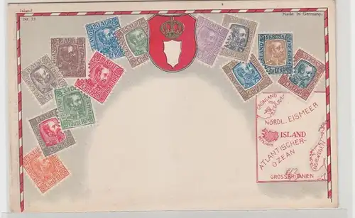 68356 Wappen Ak Island mit Briefmarken um 1900