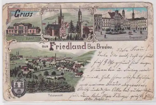 68385 Ak Lithographie Gruß aus Friedland Bezirk Breslau 1898