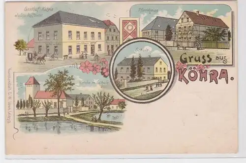 68970 Ak Lithographie Gruß aus Köhra Gasthaus, Pfarrhaus, Schule usw. 1899