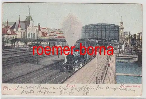 69048 Ak Zürich Hauptbahnhof mit Dampflokomotive 1906