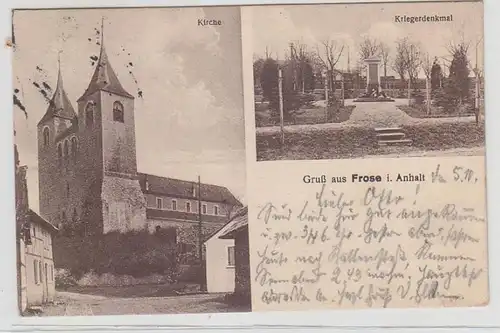 69224 Mehrbild Ak Gruß aus Frose in Anhalt Kirche und Kriegerdenkmal 1926