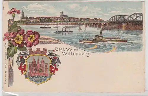 69529 Ak Lithographie Gruß aus Wittenberg Elbe mit Dampfern um 1900