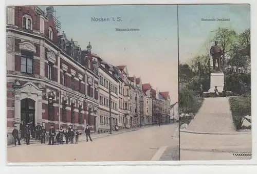 69641 Mehrbild Ak Nossen Bismarckstrasse und -denkmal 1914
