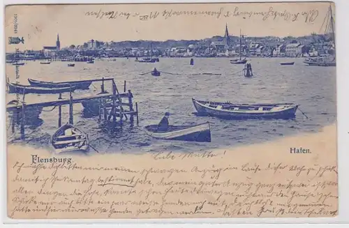 69706 AK Flensburg Port avec de nombreux bateaux derrière la ville Vue 1902