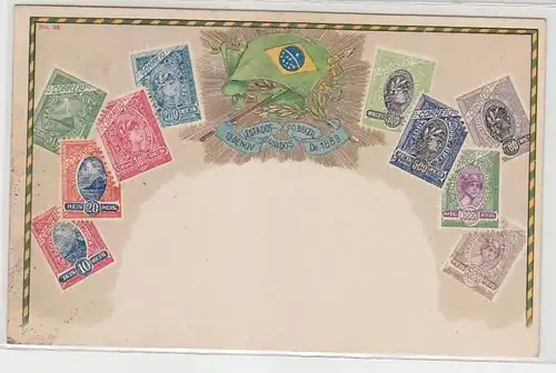 69793 Wappen Ak Brasilien Brazil mit Briefmarken um 1900