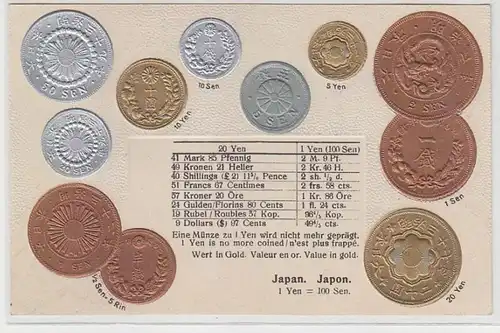 69991 Printe Ak Japon avec des images de pièces de monnaie vers 1910