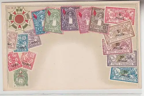69999 Wappen Ak Sansibar Zanzibar mit Briefmarken um 1900