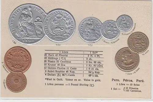 70002 Ak Peru avec des images de pièces de monnaie vers 1910