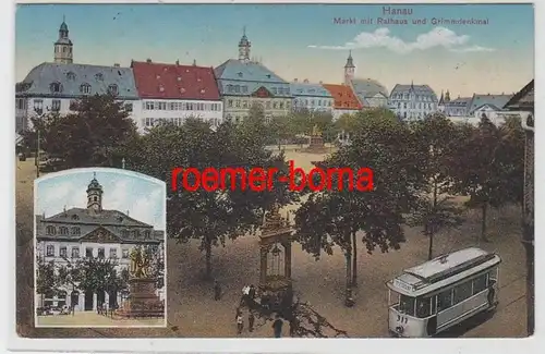 70060 Feldpost Ak Hanau Markt avec hôtel de ville et monument Grimm 1915