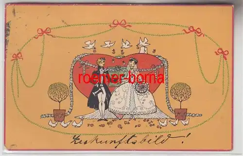 70059 Art Nouveau couple Ak marié avec pigeons blancs 1909